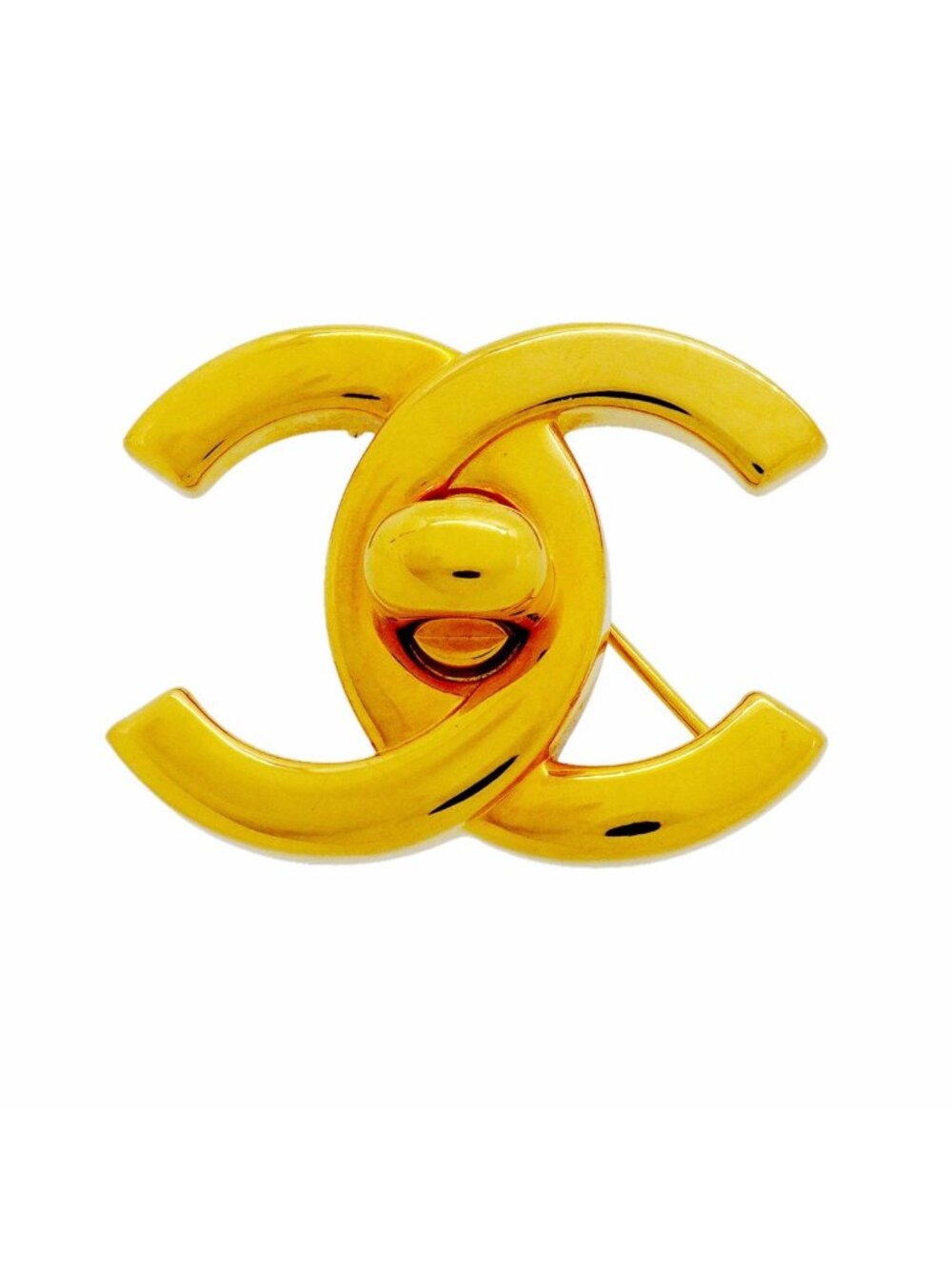 Chanel Brooch Vintage CC Logo Turnlock Gold Plated